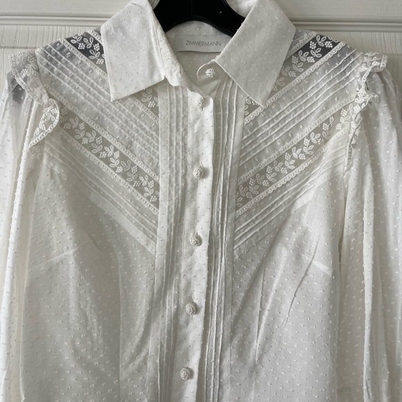 Zimmermann Cotton Voile Button Down Top - White - Size 1 (S) - Picture 3 of 11